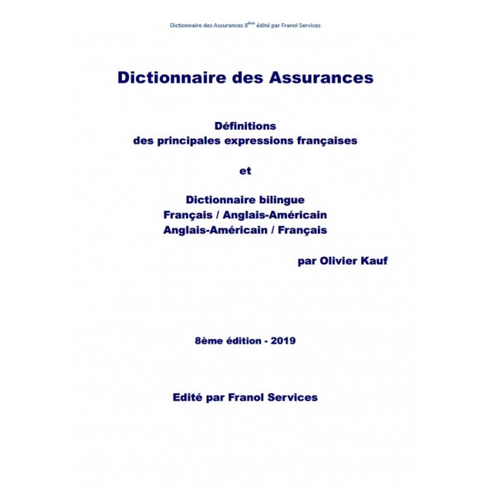 Dictionnaire des assurance (8ème édition 2019)